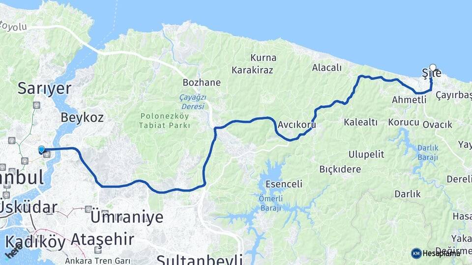 İstanbul Beşiktaş Etiler Şile Arası Kaç Km - Yol Haritası