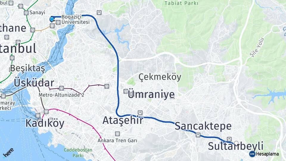 İstanbul Beşiktaş Etiler Sultanbeyli Arası Kaç Km - Yol Haritası