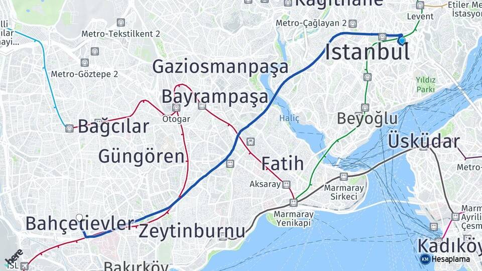 İstanbul Beşiktaş Gayrettepe Bahçelievler Arası Kaç Km - Yol Haritası