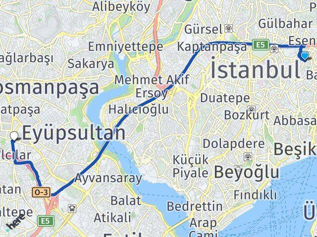 İstanbul Beşiktaş Gayrettepe Bayrampaşa Arası Kaç Km - Yol Haritası