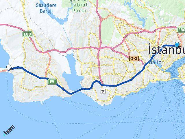 İstanbul Beşiktaş Gayrettepe Büyükçekmece Arası Kaç Km - Yol Haritası