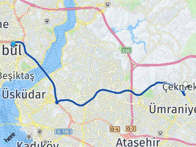 İstanbul Beşiktaş Gayrettepe Çekmeköy Arası Kaç Km - Yol Haritası