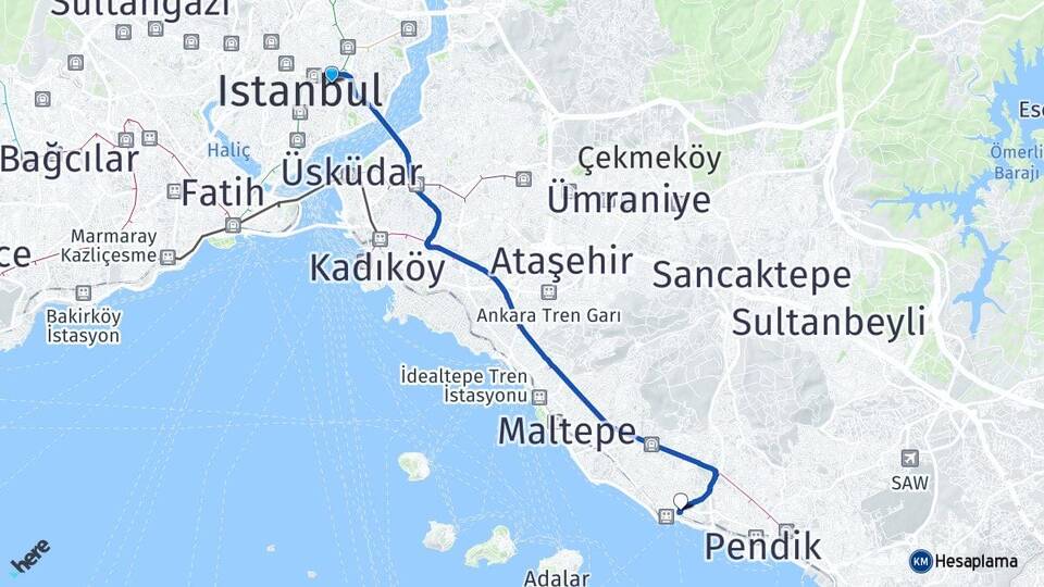 İstanbul Beşiktaş Gayrettepe Kartal Arası Kaç Km - Yol Haritası