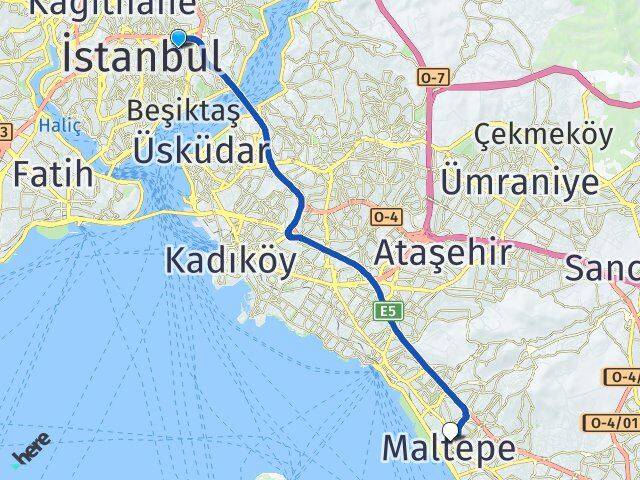 İstanbul Beşiktaş Gayrettepe Maltepe Arası Kaç Km - Yol Haritası