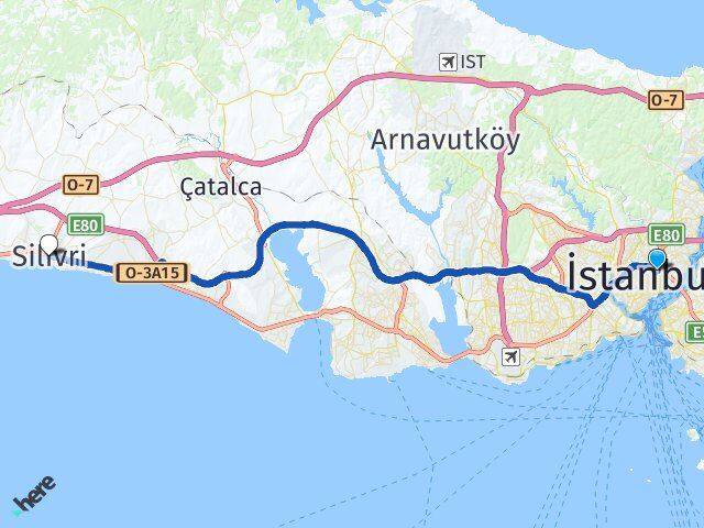 İstanbul Beşiktaş Gayrettepe Silivri Arası Kaç Km - Yol Haritası