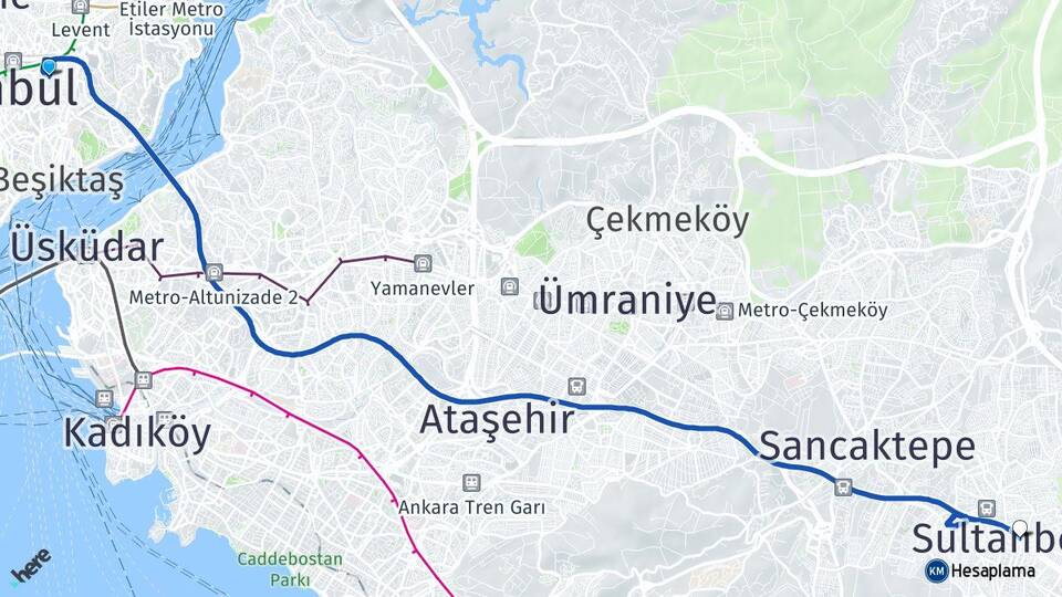 İstanbul Beşiktaş Gayrettepe Sultanbeyli Arası Kaç Km - Yol Haritası