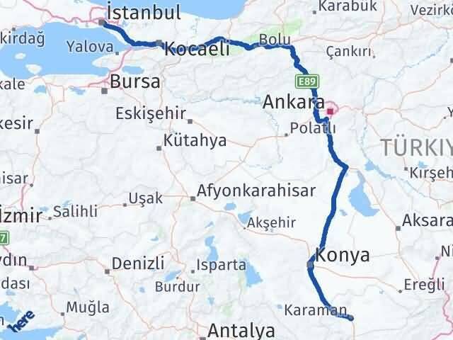 İstanbul Beşiktaş Karaman Arası Kaç Km - Yol Haritası