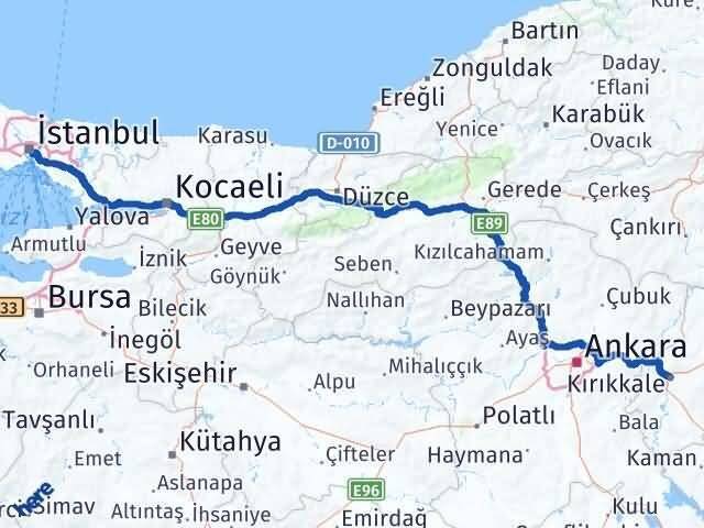 İstanbul Beşiktaş Kırıkkale Arası Kaç Km - Yol Haritası