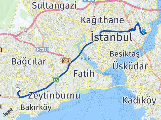 İstanbul Beşiktaş Kuruçeşme Bahçelievler Arası Kaç Km - Yol Haritası