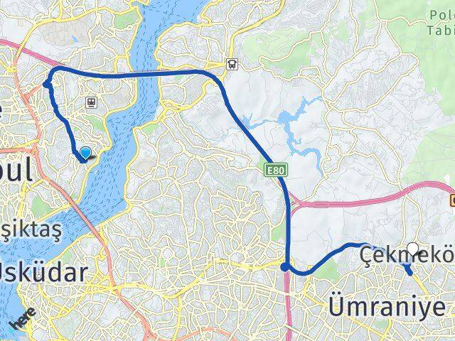 İstanbul Beşiktaş Kuruçeşme Çekmeköy Arası Kaç Km - Yol Haritası