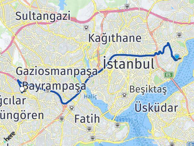 İstanbul Beşiktaş Kuruçeşme Esenler Arası Kaç Km - Yol Haritası