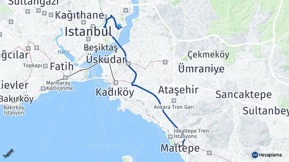İstanbul Beşiktaş Kuruçeşme Maltepe Arası Kaç Km - Yol Haritası