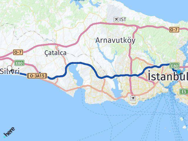 İstanbul Beşiktaş Kuruçeşme Silivri Arası Kaç Km - Yol Haritası