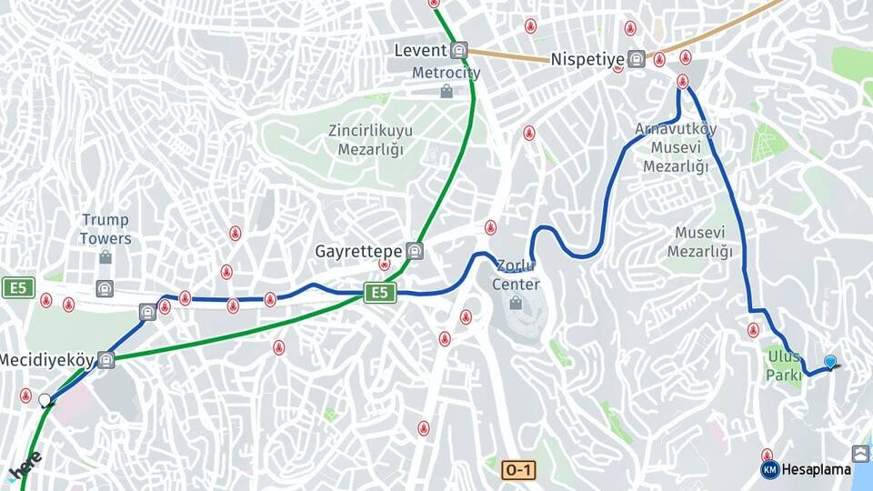 İstanbul Beşiktaş Kuruçeşme Şişli Arası Kaç Km - Yol Haritası