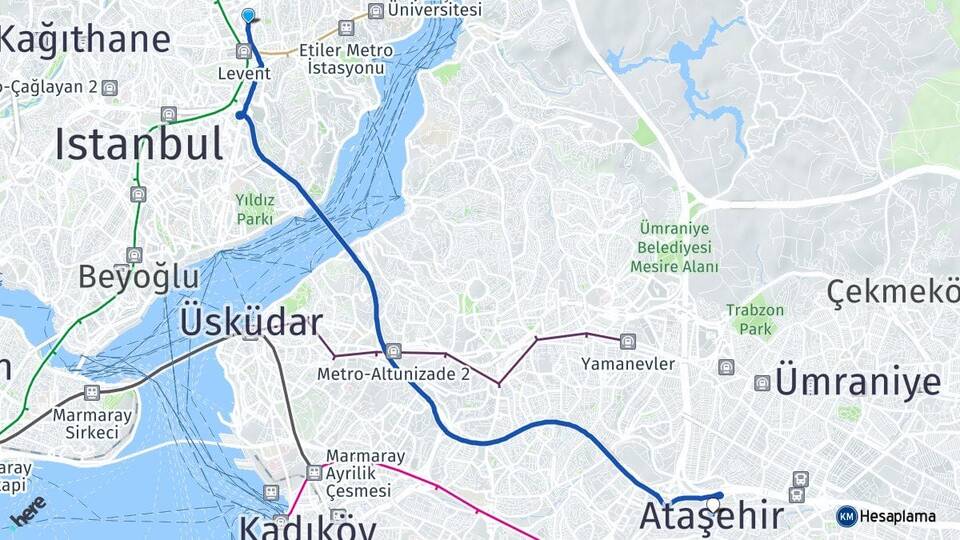 İstanbul Beşiktaş Levent Ataşehir Arası Kaç Km - Yol Haritası
