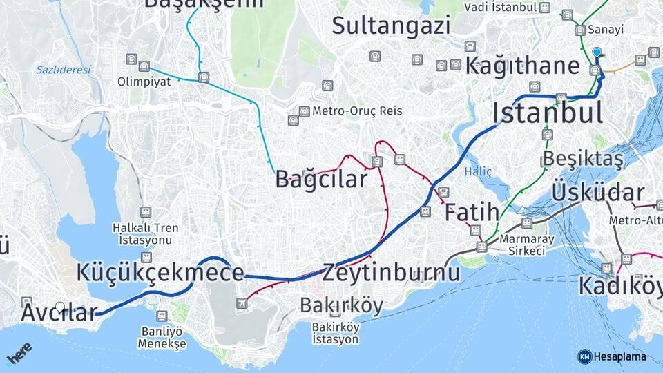 İstanbul Beşiktaş Levent Avcılar Arası Kaç Km - Yol Haritası