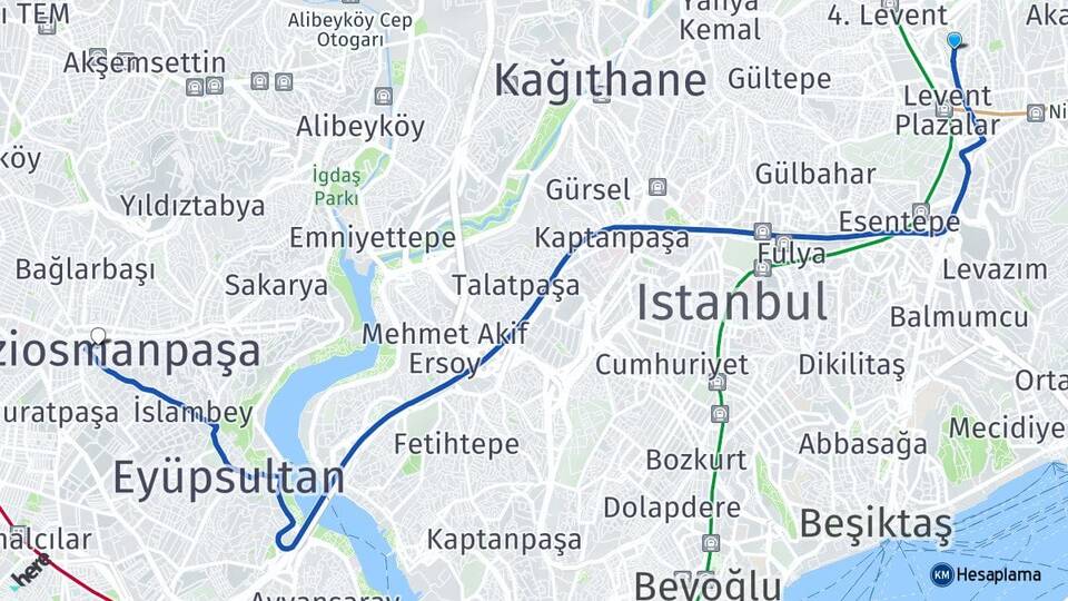 İstanbul Beşiktaş Levent Gaziosmanpaşa Arası Kaç Km - Yol Haritası