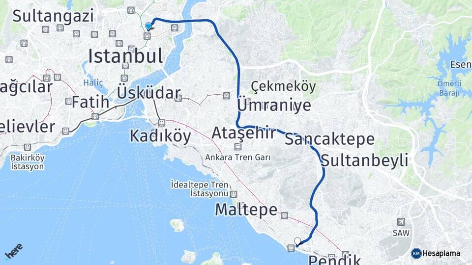 İstanbul Beşiktaş Levent Kartal Arası Kaç Km - Yol Haritası
