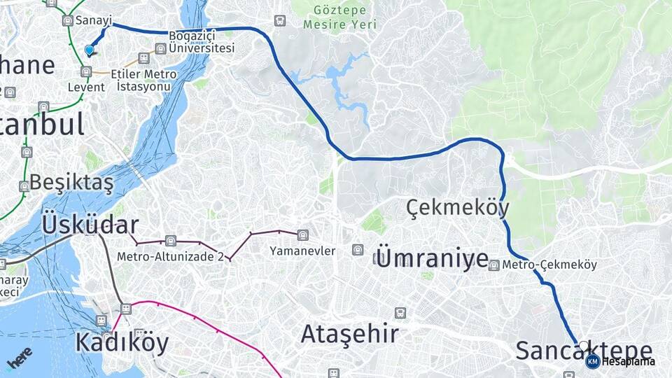 İstanbul Beşiktaş Levent Sancaktepe Arası Kaç Km - Yol Haritası