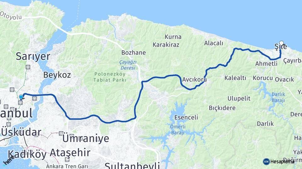 İstanbul Beşiktaş Levent Şile Arası Kaç Km - Yol Haritası