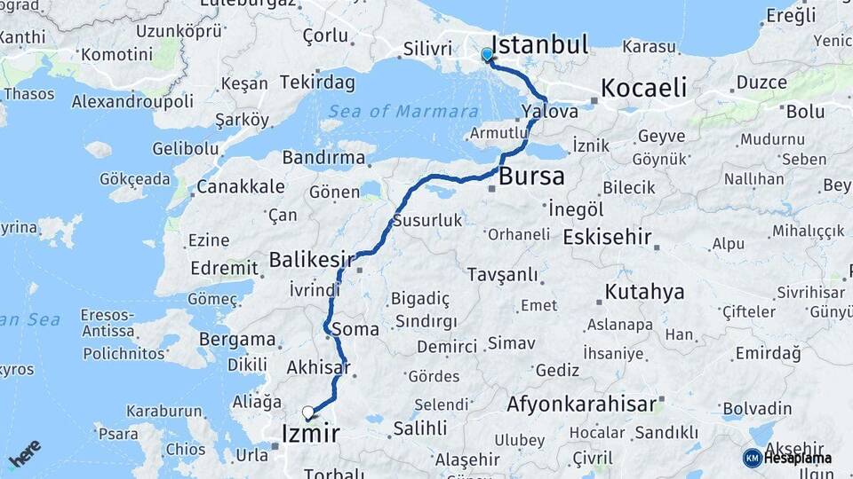 İstanbul Beşiktaş Manisa Arası Kaç Km - Yol Haritası