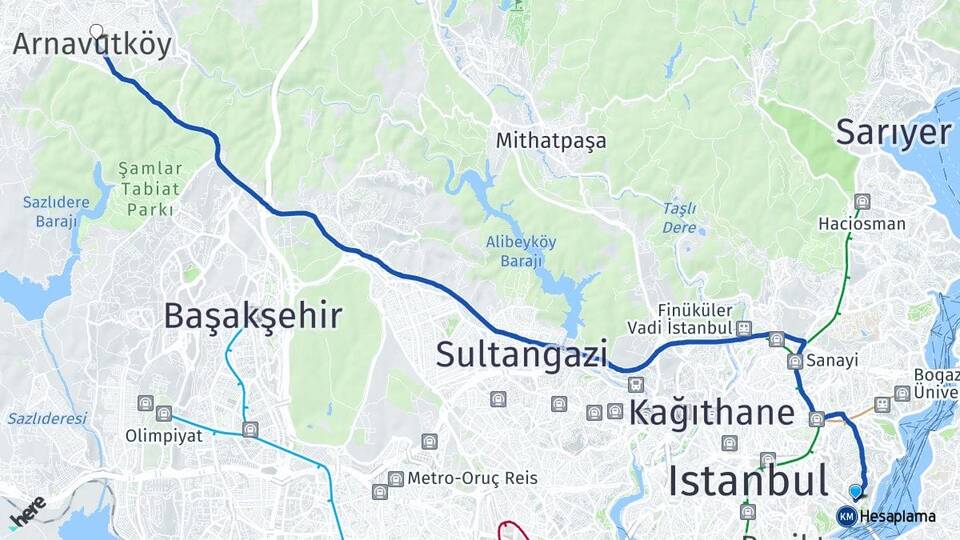 İstanbul Beşiktaş Ortaköy Arnavutköy Arası Kaç Km - Yol Haritası
