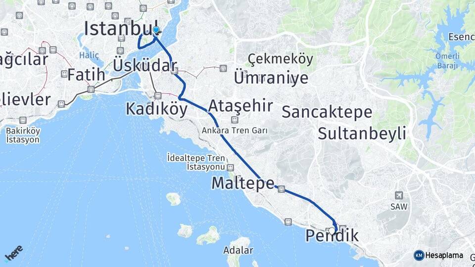 İstanbul Beşiktaş Ortaköy Pendik Arası Kaç Km - Yol Haritası