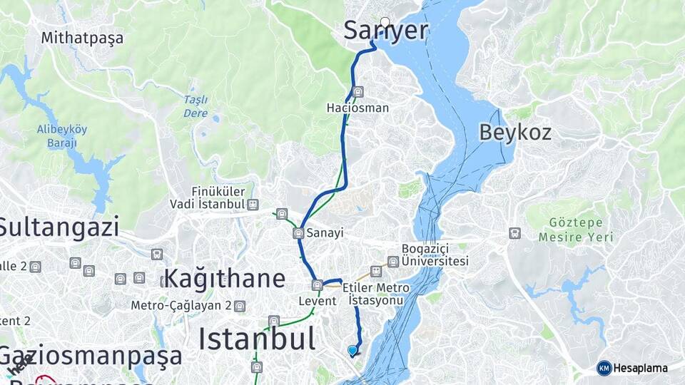 İstanbul Beşiktaş Ortaköy Sarıyer Arası Kaç Km - Yol Haritası