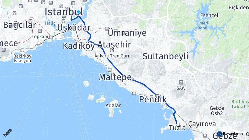 İstanbul Beşiktaş Ortaköy Tuzla Arası Kaç Km - Yol Haritası