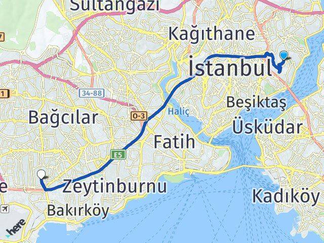 İstanbul Beşiktaş Ulus Bahçelievler Arası Kaç Km - Yol Haritası