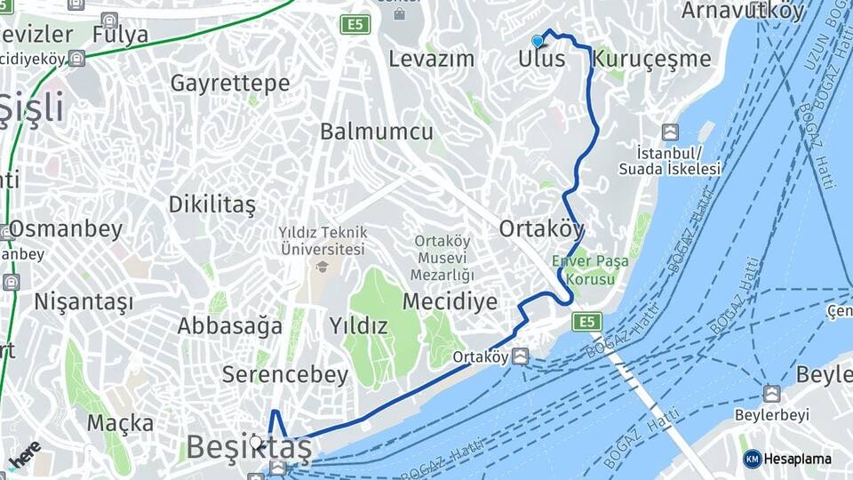 İstanbul Beşiktaş Ulus Beşiktaş Arası Kaç Km - Yol Haritası