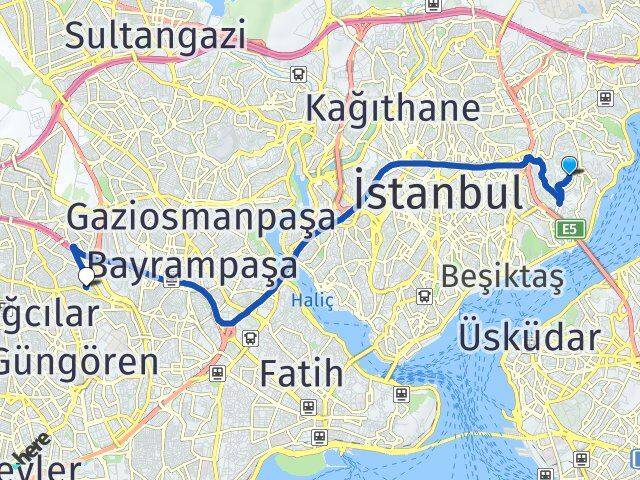 İstanbul Beşiktaş Ulus Esenler Arası Kaç Km - Yol Haritası
