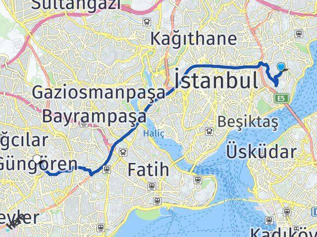İstanbul Beşiktaş Ulus Güngören Arası Kaç Km - Yol Haritası