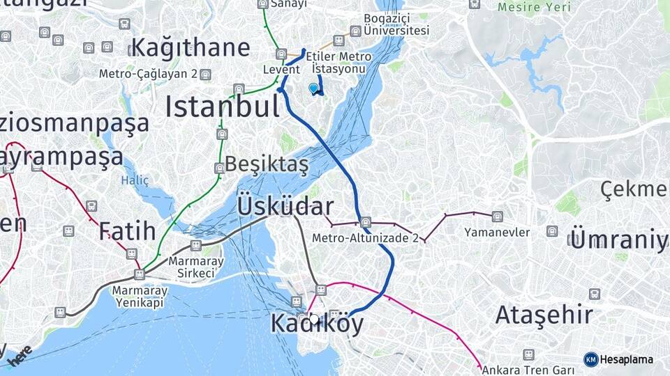 İstanbul Beşiktaş Ulus Kadıköy Arası Kaç Km - Yol Haritası