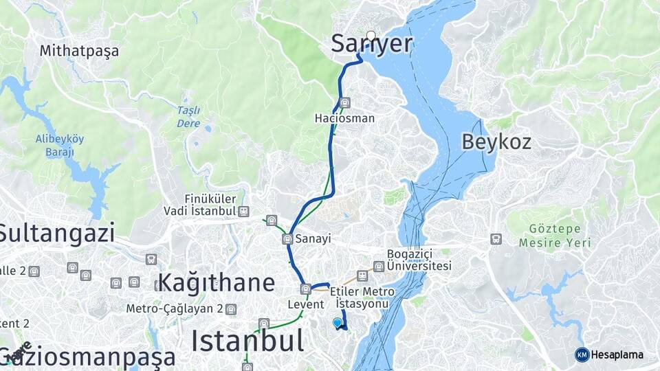 İstanbul Beşiktaş Ulus Sarıyer Arası Kaç Km - Yol Haritası