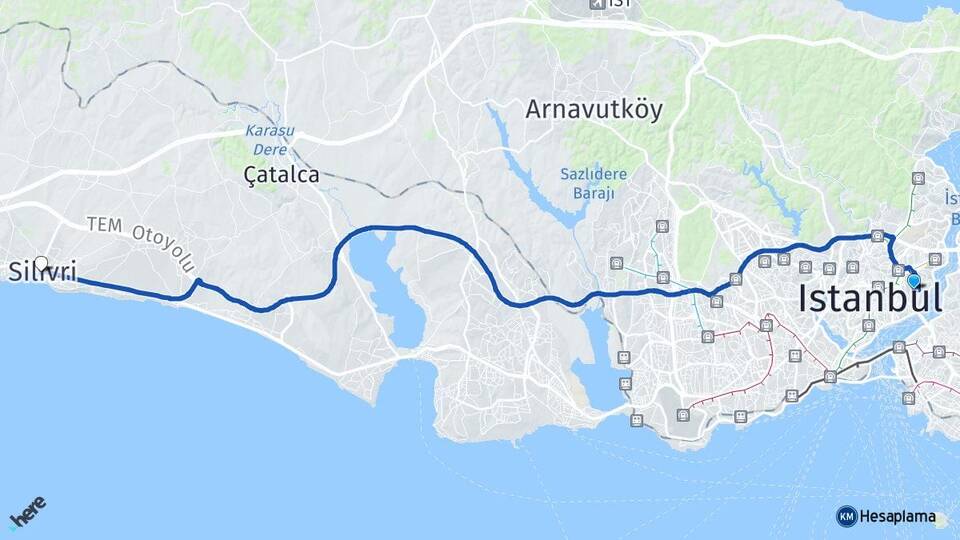 İstanbul Beşiktaş Ulus Silivri Arası Kaç Km - Yol Haritası