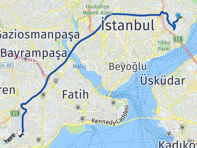 İstanbul Beşiktaş Ulus Zeytinburnu Arası Kaç Km - Yol Haritası