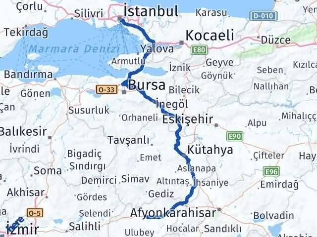 İstanbul Beşiktaş Uşak Arası Kaç Km - Yol Haritası