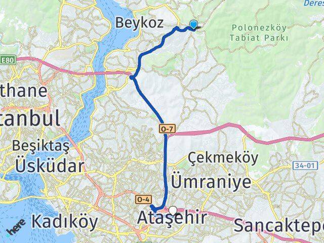 İstanbul Beykoz Acarlar Ataşehir Arası Kaç Km - Yol Haritası