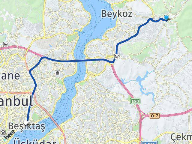 İstanbul Beykoz Acarlar Beşiktaş Arası Kaç Km - Yol Haritası