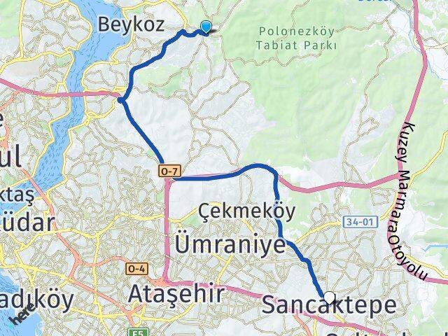 İstanbul Beykoz Acarlar Sancaktepe Arası Kaç Km - Yol Haritası