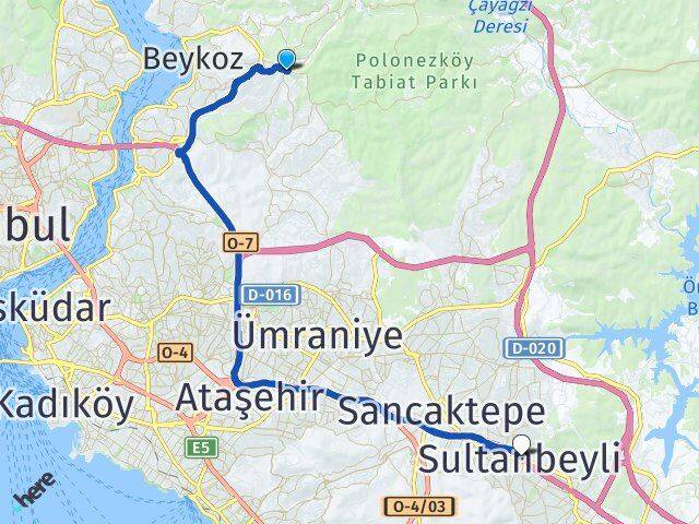 İstanbul Beykoz Acarlar Sultanbeyli Arası Kaç Km - Yol Haritası