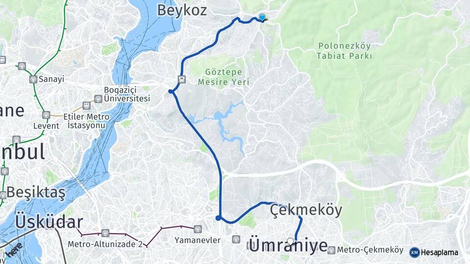 İstanbul Beykoz Acarlar Ümraniye Arası Kaç Km - Yol Haritası