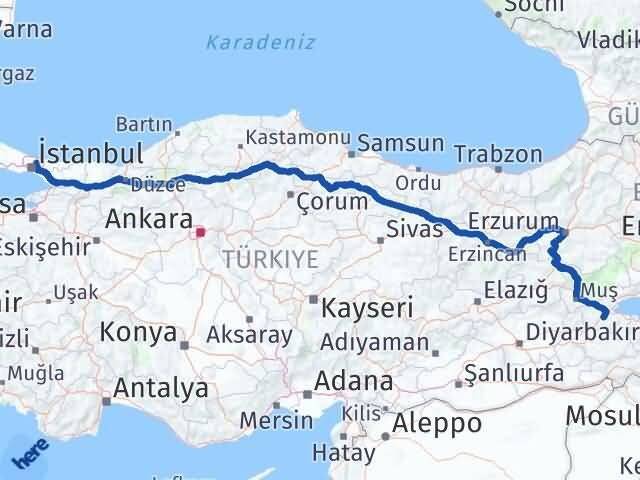 İstanbul Beykoz Bitlis Arası Kaç Km - Yol Haritası