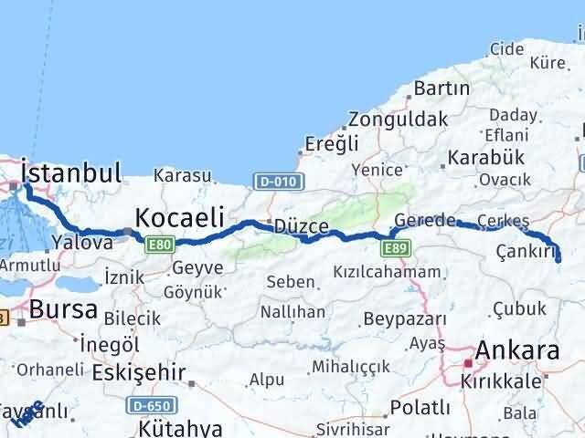 İstanbul Beykoz Çankırı Arası Kaç Km - Yol Haritası