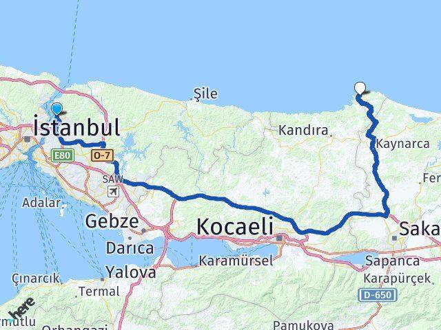 İstanbul Beykoz Cebeci Kandıra Kocaeli Arası Kaç Km - Yol Haritası