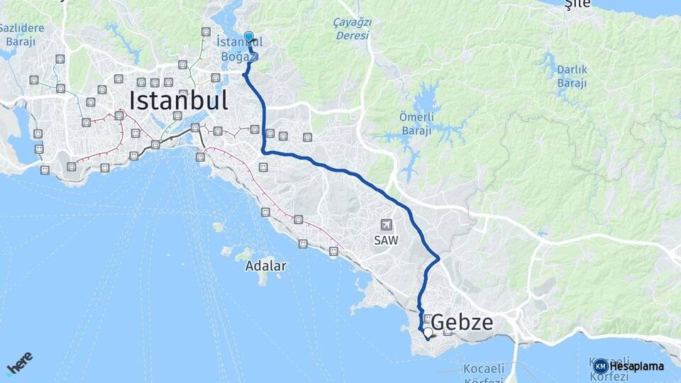 İstanbul Beykoz Darıca Kocaeli Arası Kaç Km - Yol Haritası