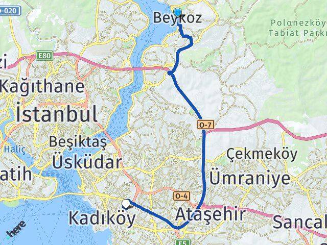 İstanbul Beykoz Fikirtepe Kadıköy Arası Kaç Km - Yol Haritası