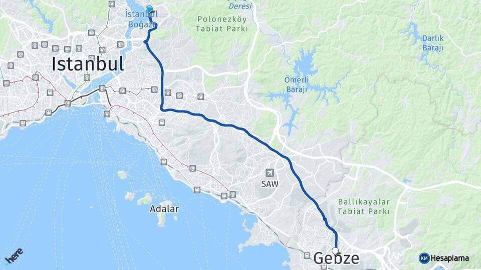 İstanbul Beykoz Gebze Kocaeli Arası Kaç Km - Yol Haritası
