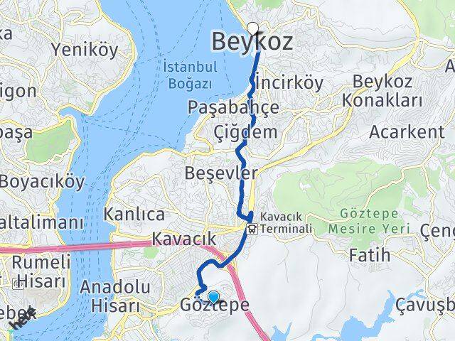 İstanbul Beykoz Göztepe Beykoz Arası Kaç Km - Yol Haritası